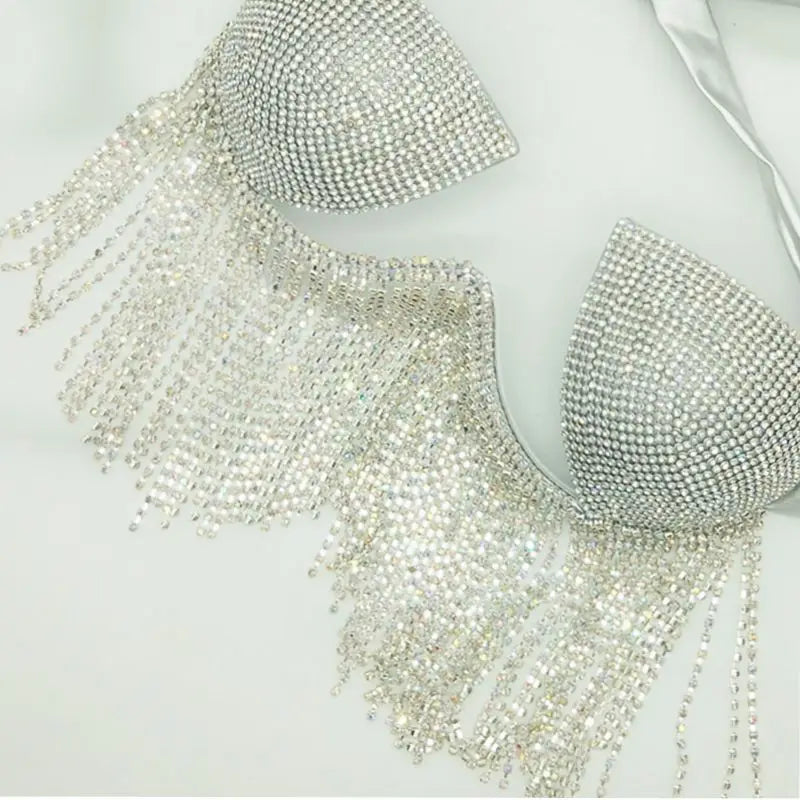 The Stardust Tassel Rhinestone Bikini Set – Luxury Stage & Showgirl Fringe Swimwear