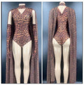 Wild Glam Leopard Print Gogo Bodysuit & Flowing Cape Set