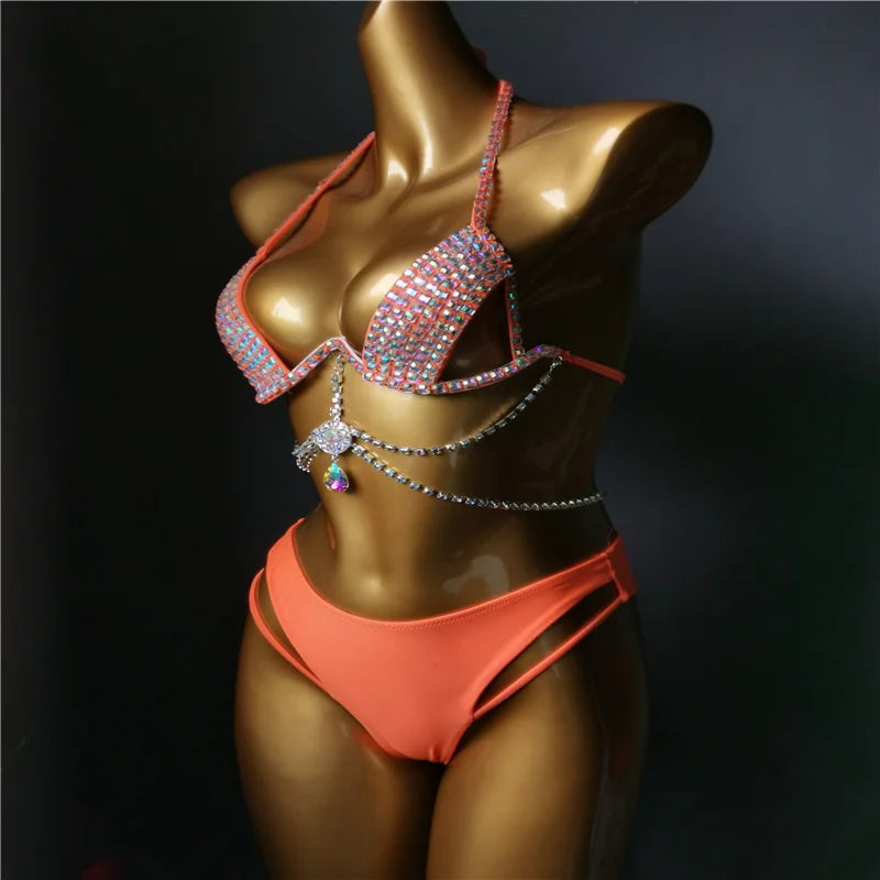 The Venus Vacation Classic Crystal Bikini – Ultra-Glam Rhinestone Showgirl Swim Set