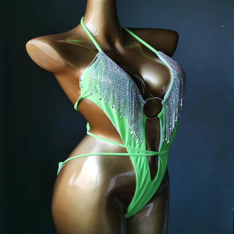 The Venus Vacation Tassel Bikini – Luxe Rhinestone Fringe Showgirl Set