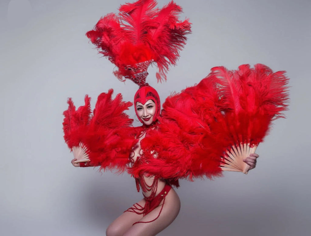 Ostrich Feather Headdress & Pearl Suit Stage Costume Set