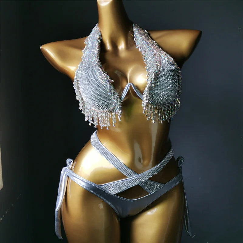 The Venus Vacation Classic Diamond Bikini – Heavy Shimmer Showgirl Swim Set