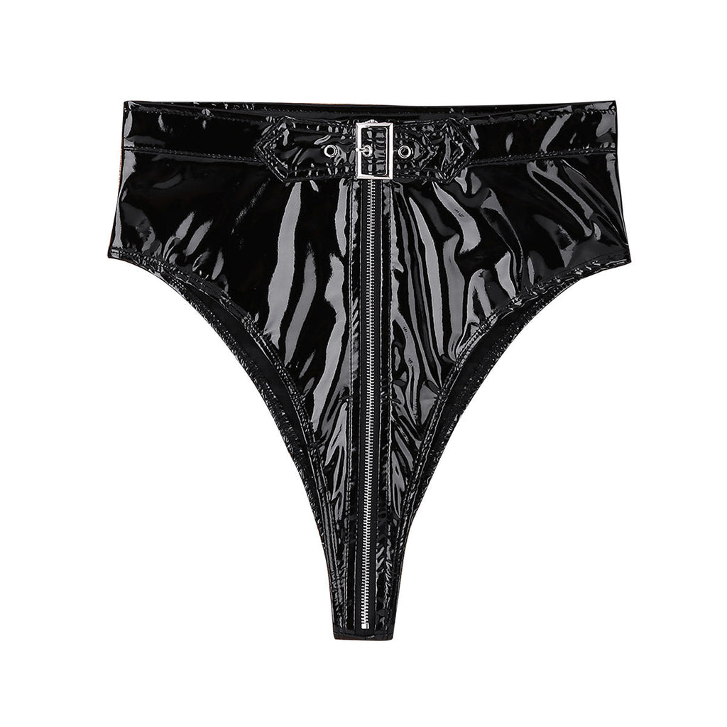 Womens Wet Look PVC Leather Underwear Set Wire-free Unlined Bra Top with High Cut Briefs Party Club Pole Dancing Clubwear