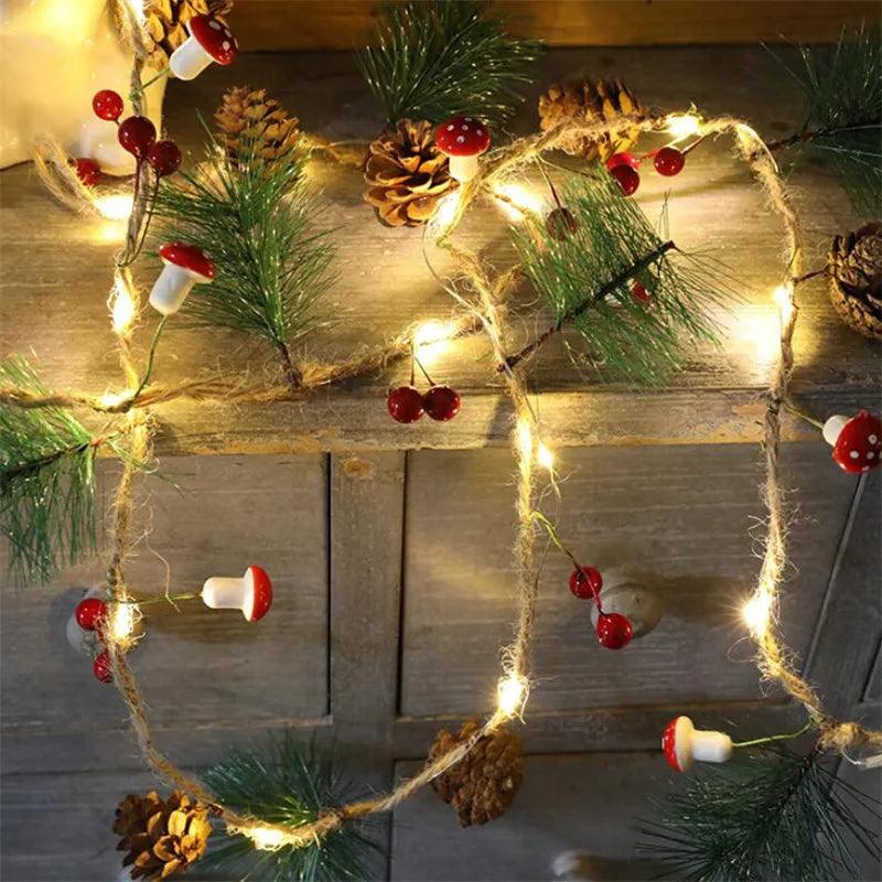 2 m Battery-Powered Pine Cone & Star Christmas String Lights