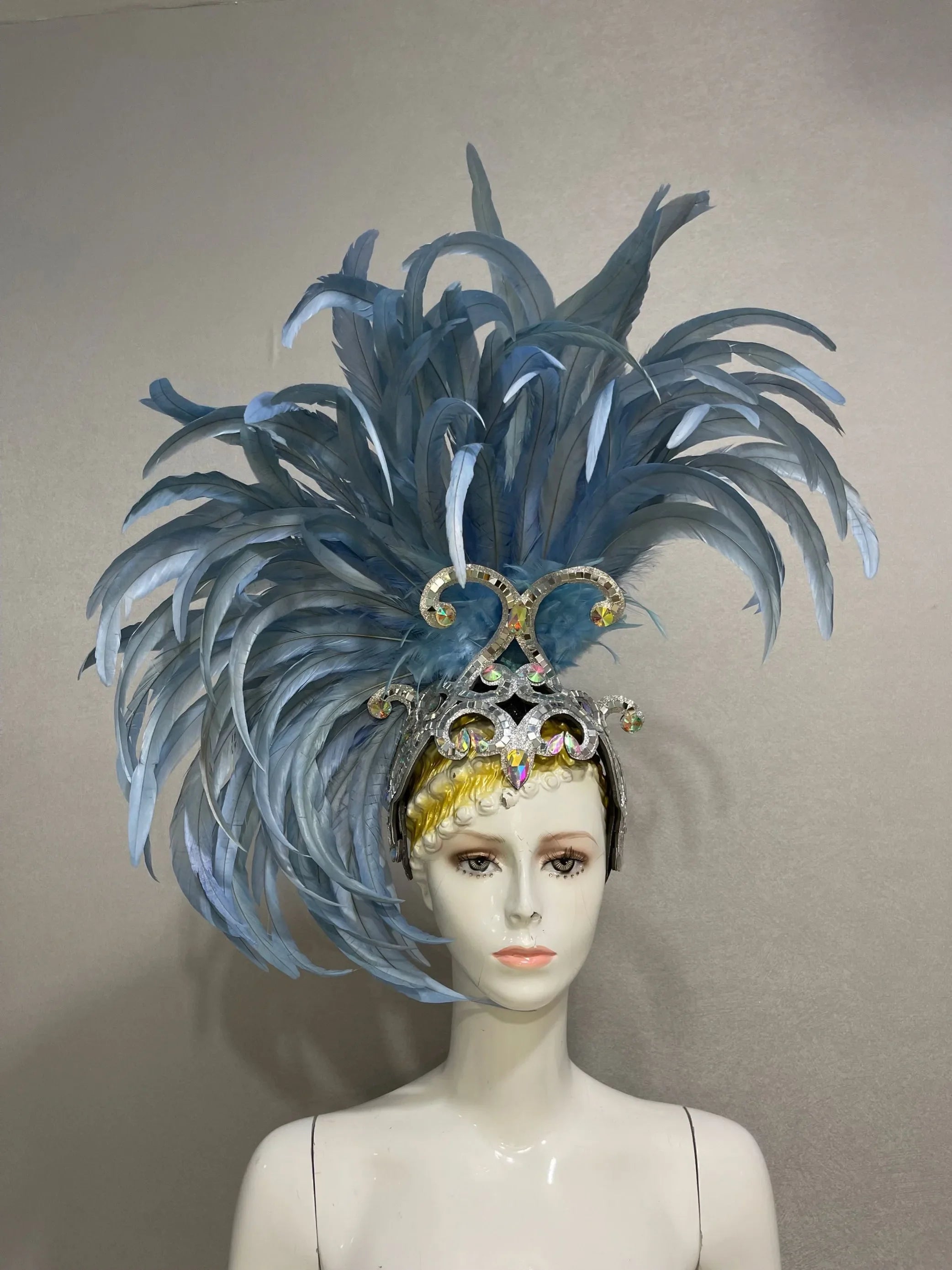 The Stardust Mirage – Exquisite Blue Feathered Samba Carnival Headdress