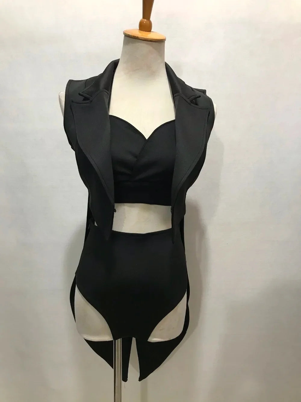 Female Jazz Dance Team Costume Black Yellow Bikini Tailcoat 3 Pieces Set Women Singer Nightclub Sexy Stage Wear Cosplay Outfits