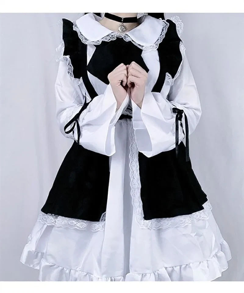 Women Maid Lolita Cosplay Costume – Black & White Apron Dress