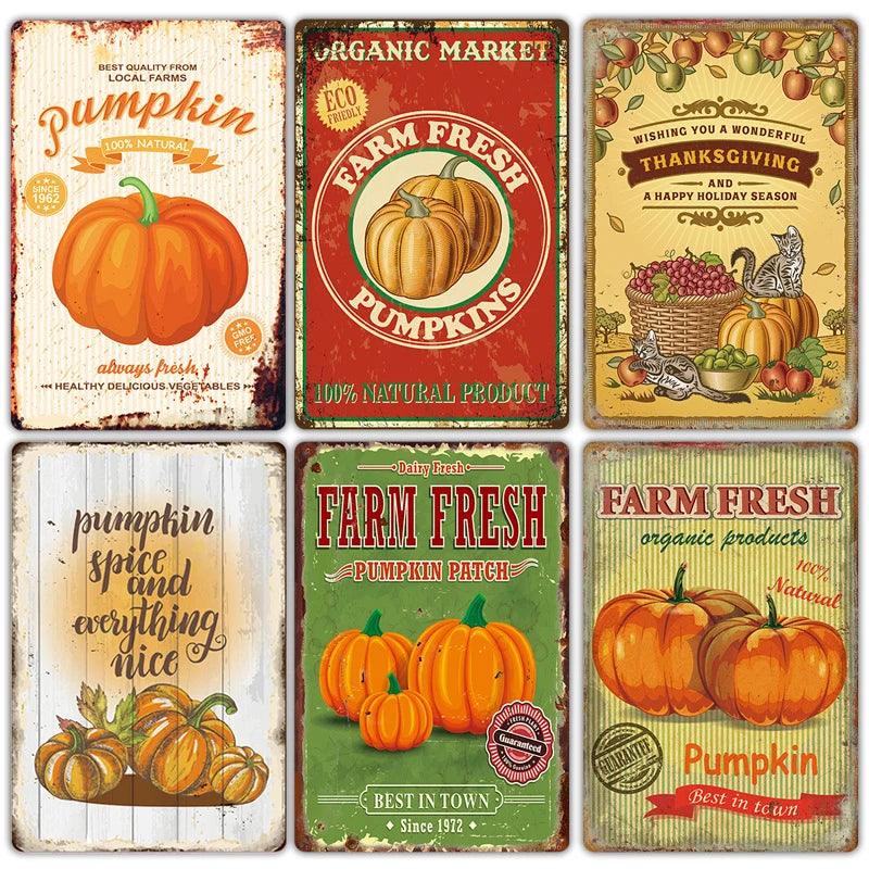 Pumpkin Vintage Poster Sign Plate Thanksgiving Retro Metal