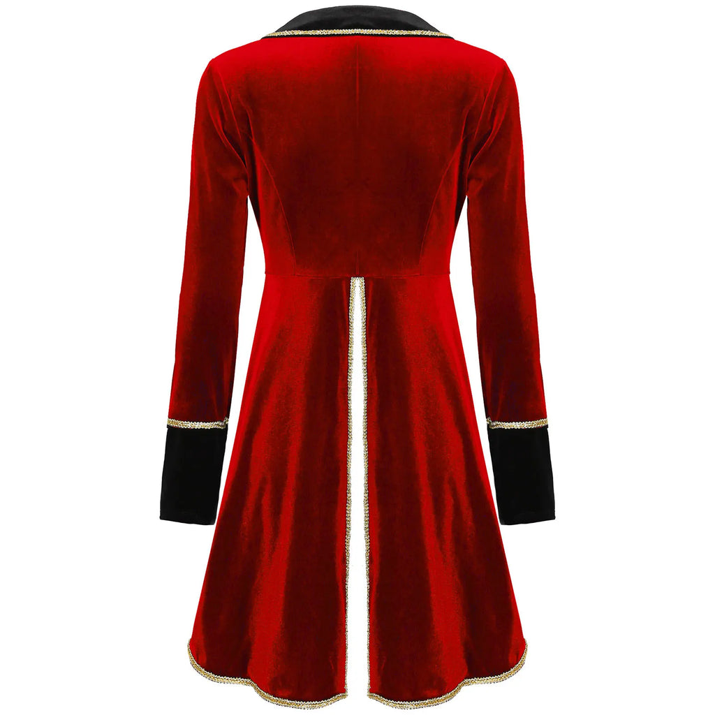 Velvet Circus Ringmaster Gold-Trimmed Swallow-Tail Blazer Coat