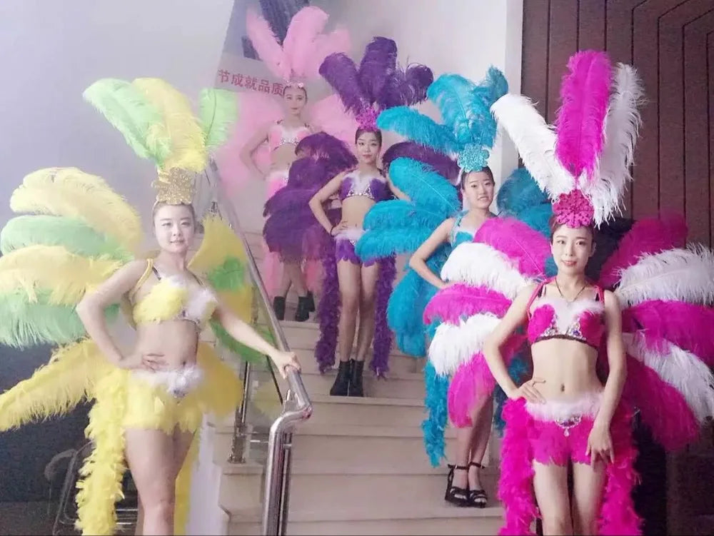 Deluxe Feather Flower Backboard Showgirl Performance Set