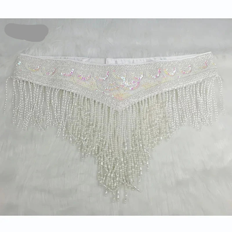 Sparkly Sequin Belly Dance Hip Scarf Wrap Belt with Beaded Tassel Waist Chain