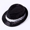 Adult  and Child Unisex Brilliant Glitter Sequins Hat Dance Fedora Hat Kid Dance Cap Solid Jazz Hat Party Glitter Costum 2size