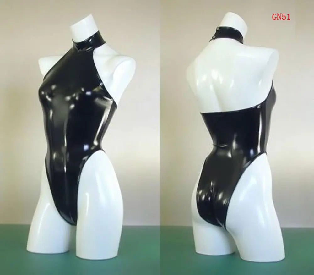 High Cut Halter Neck Shiny PVC & Matte Latex Stage Dance Bodysuit Costume