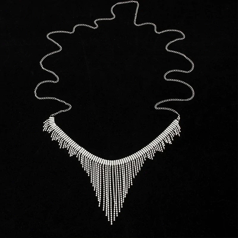 Geometric Rhinestone Tassel Thong Body Chain – Luxury Crystal Lingerie & Shimmering Waist Harness for Raves, Festivals & Beachwear