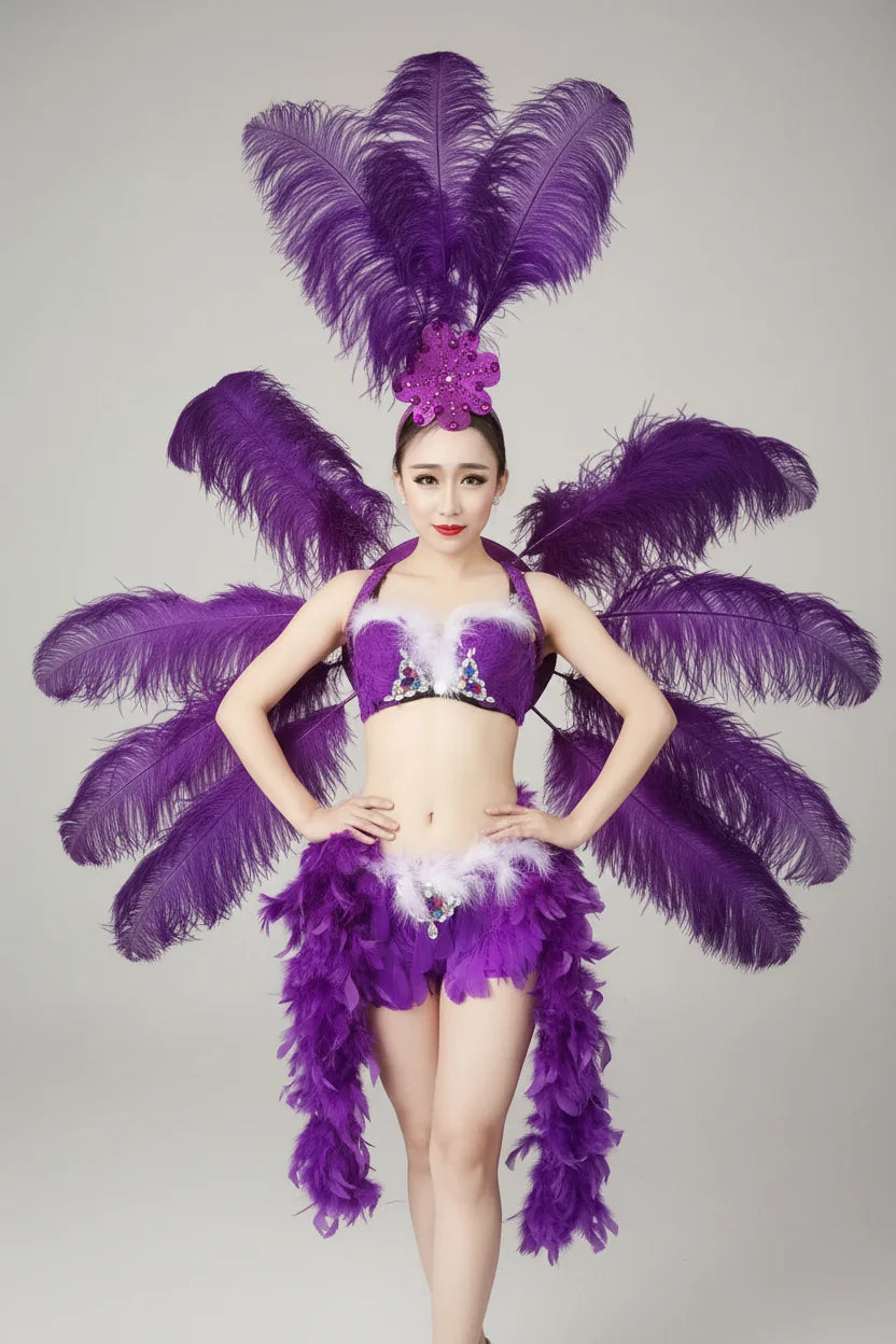 Deluxe Feather Flower Backboard Showgirl Performance Set