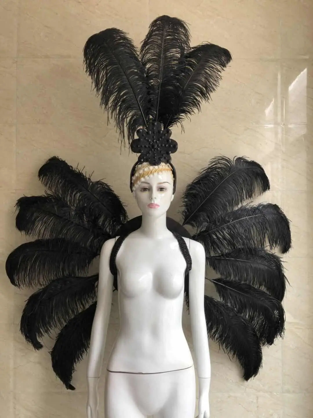 Feather Backpiece and Plume Headdress Set