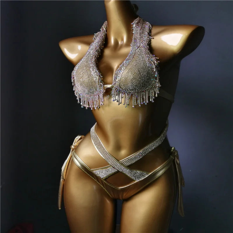The Venus Vacation Classic Diamond Bikini – Heavy Shimmer Showgirl Swim Set