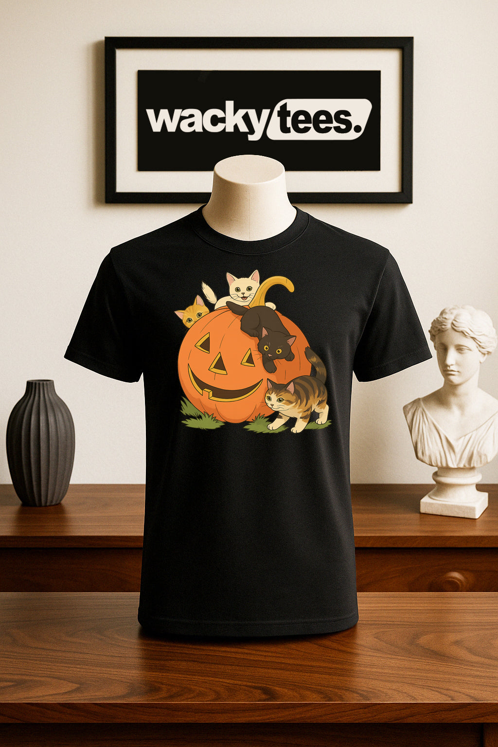 Halloween Fall Pumpkin Cute Kittens Cats Cute Graphic Tee Shirt