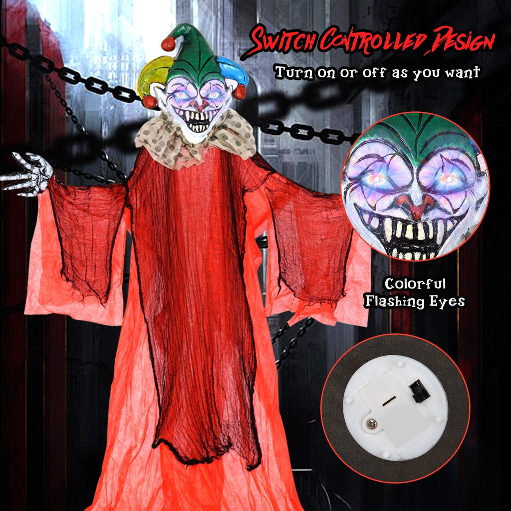 Halloween Hanging Clown with Wings and Lighted Colorful Eyes