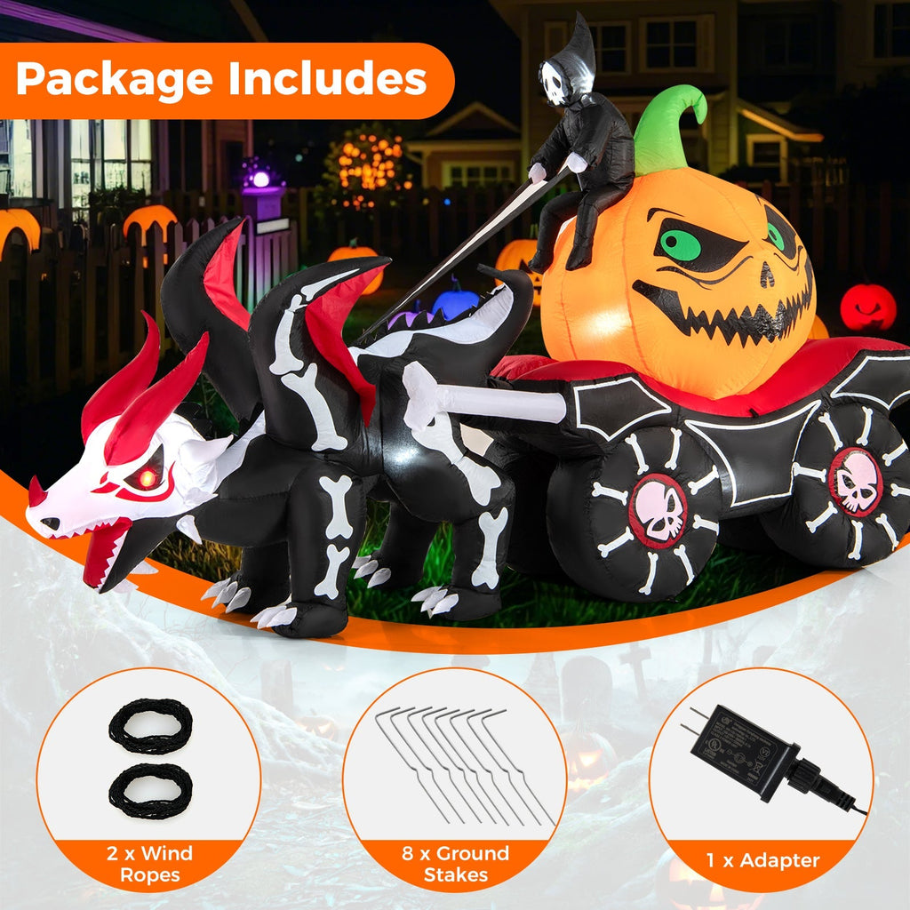 Halloween Inflatable LED Lighted Carriage with Pumpkin and Skeleton Dragon