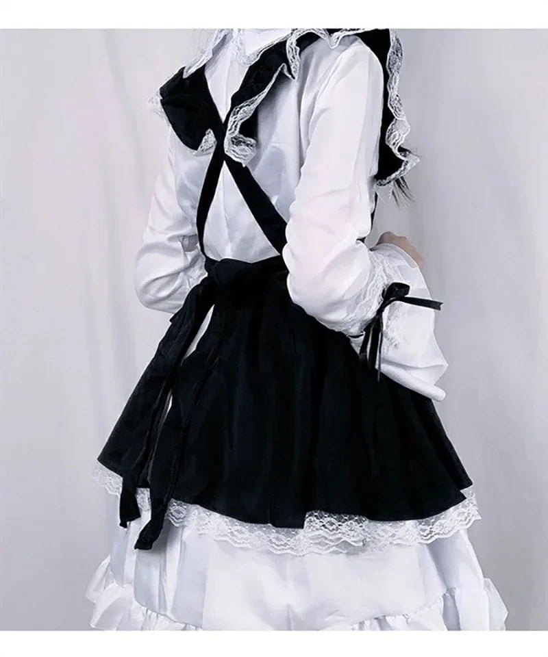Women Maid Lolita Cosplay Costume – Black & White Apron Dress