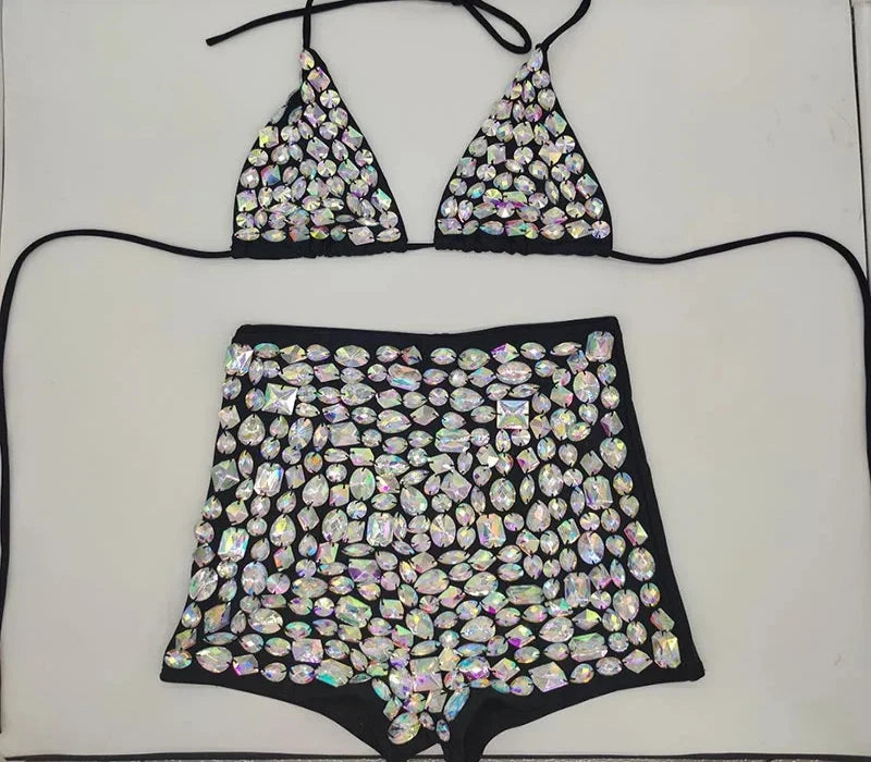 The Venus Vacation Bandage Bikini – Luxe Diamond Rhinestone Showgirl Set