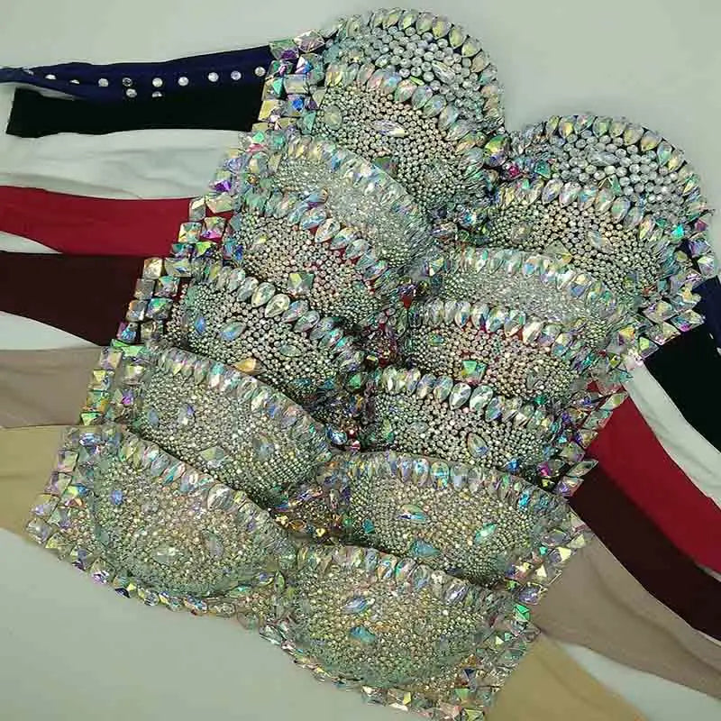 Premium All-Over Rhinestone Glamour Set – High-Brilliance Crystal Costume Top & Belt Set for Showgirls, GoGo Dancers & Raves