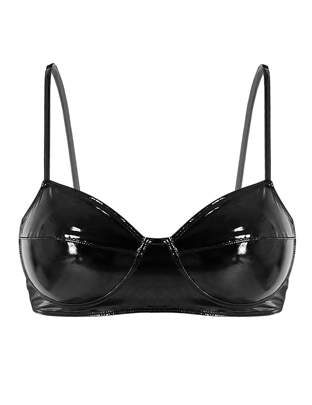 Womens Wet Look PVC Leather Underwear Set Wire-free Unlined Bra Top with High Cut Briefs Party Club Pole Dancing Clubwear