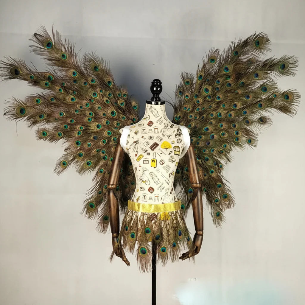 The Stardust Empress Royale – Deluxe Peacock Feather Wings & Skirt Stage Performance Costume Set
