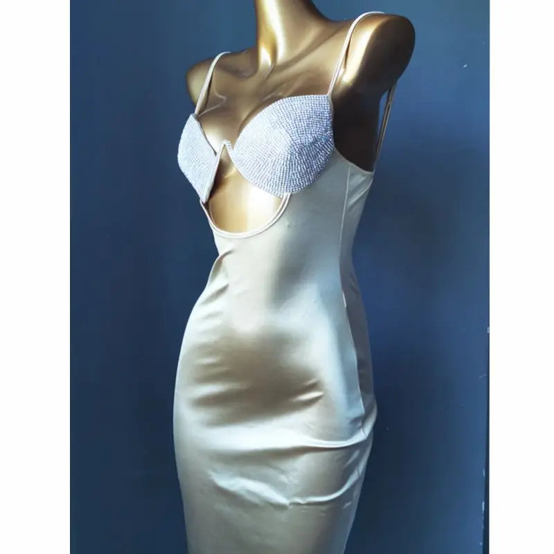 The Venus Vacation Rhinestone Mini Dress – Diamond Illusion Showgirl Costume