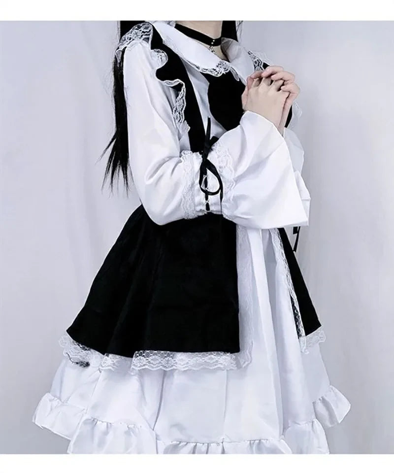 Women Maid Lolita Cosplay Costume – Black & White Apron Dress