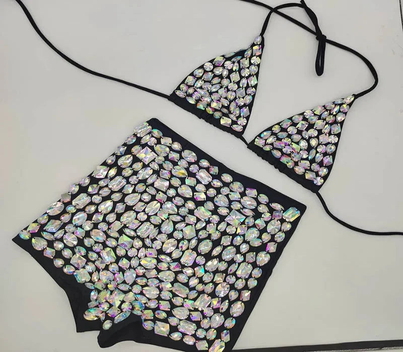 The Venus Vacation Bandage Bikini – Luxe Diamond Rhinestone Showgirl Set