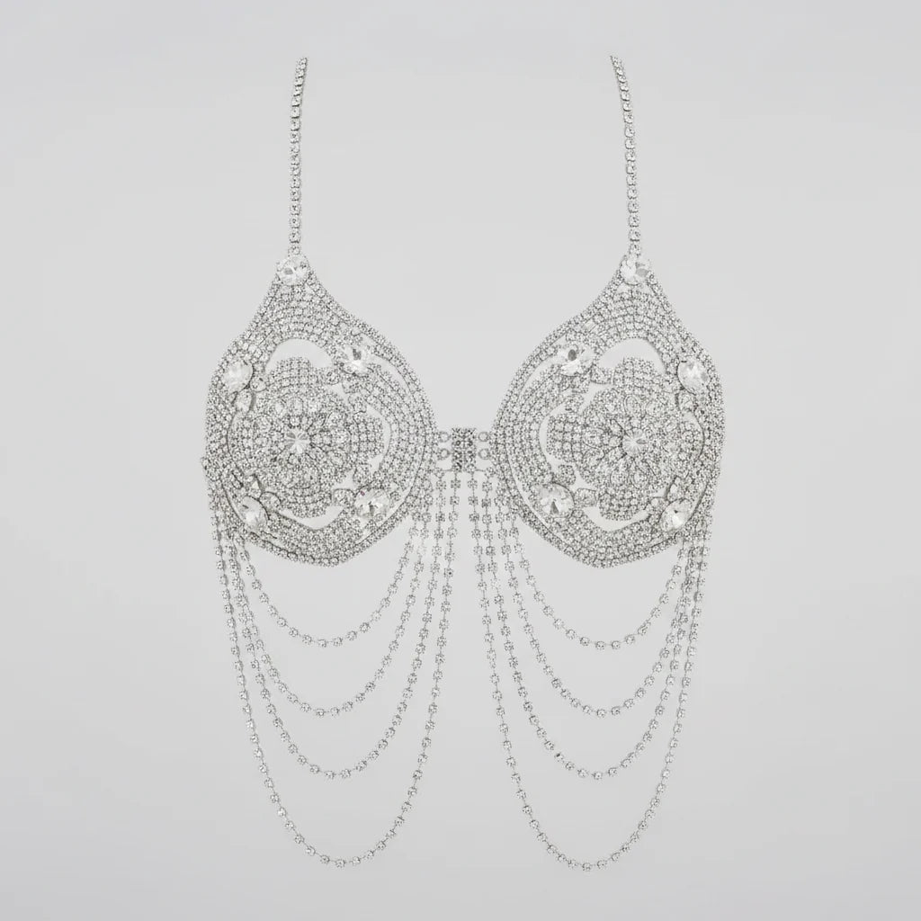 Dazzling Crystal Tassel Bra Chain & Skirt Bikini Body Jewelry Set