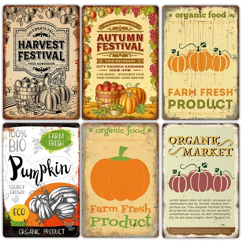 Pumpkin Vintage Poster Sign Plate Thanksgiving Retro Metal