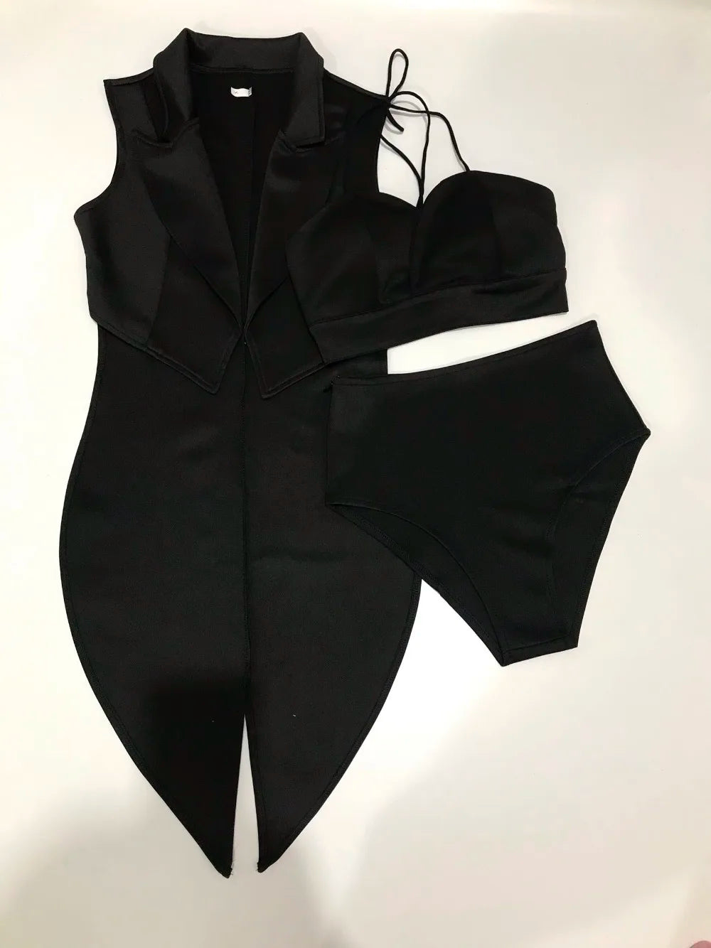Female Jazz Dance Team Costume Black Yellow Bikini Tailcoat 3 Pieces Set Women Singer Nightclub Sexy Stage Wear Cosplay Outfits