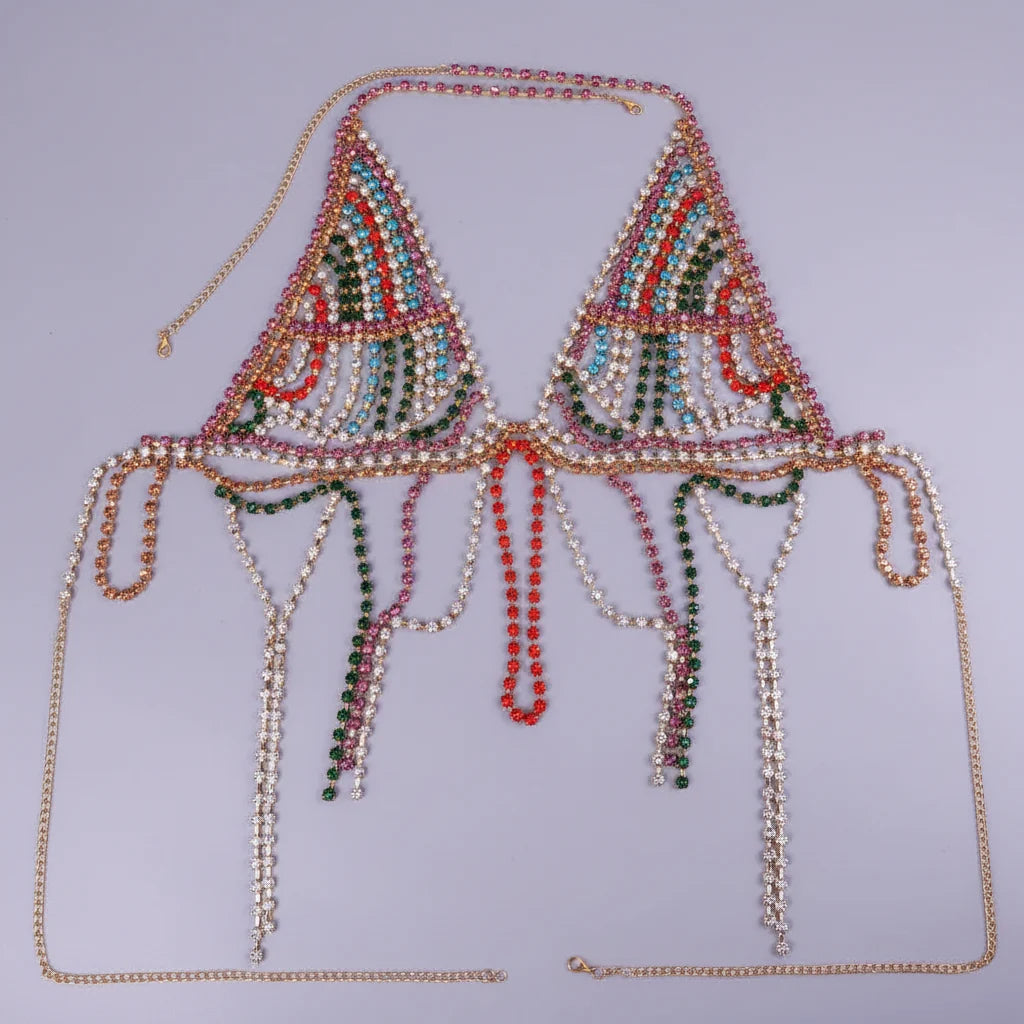 Luxury Crystal Tassel Chest & Waist Chain Bikini Jewelry Set