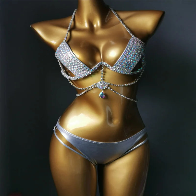 The Venus Vacation Classic Crystal Bikini – Ultra-Glam Rhinestone Showgirl Swim Set