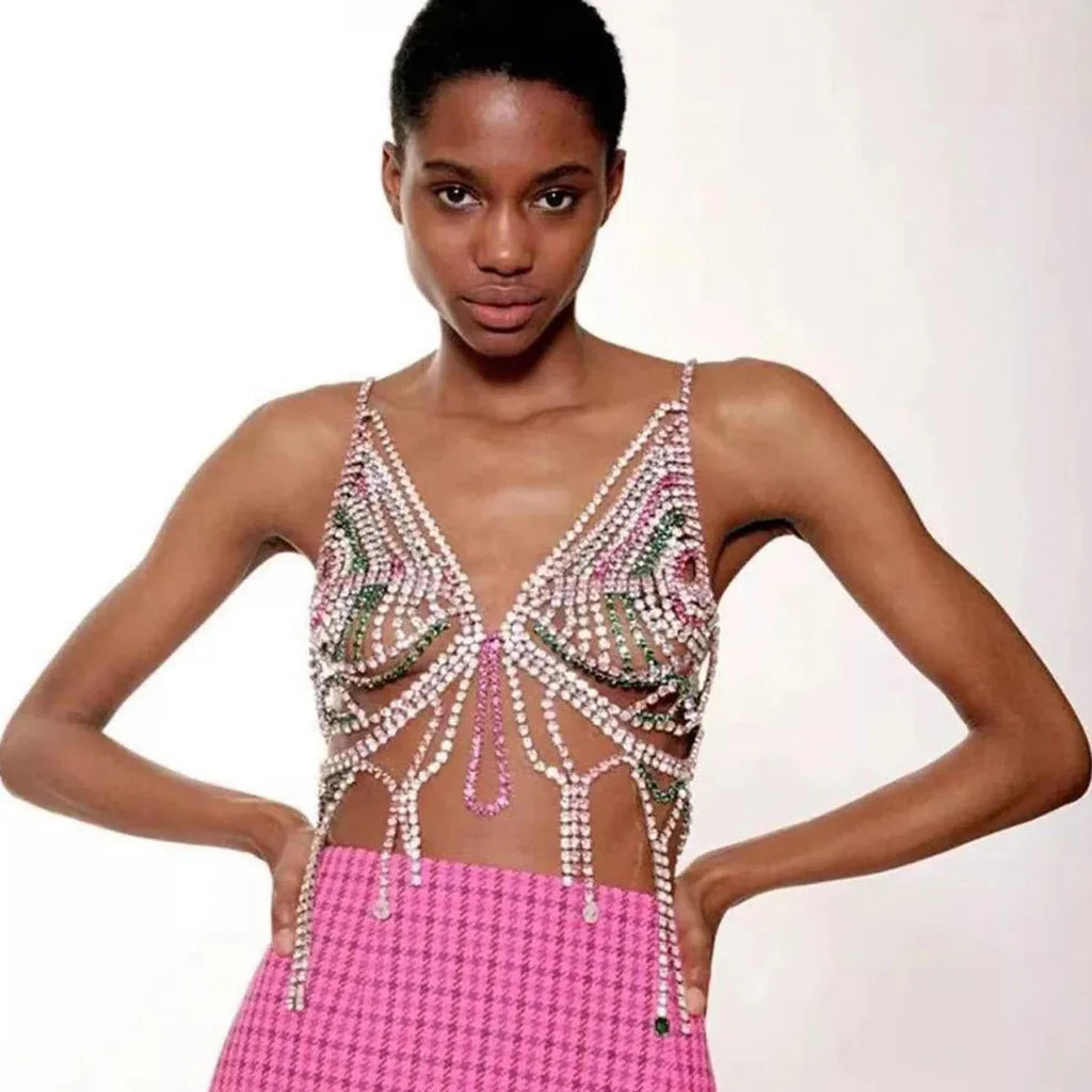 Dazzling Crystal Tassel Chest Chain & Bikini Bra Body Jewelry