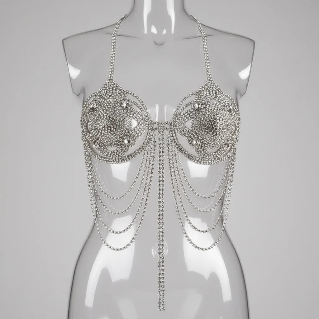 Dazzling Crystal Tassel Bra Chain & Skirt Bikini Body Jewelry Set