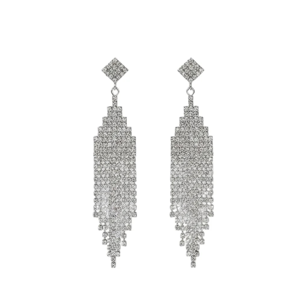 Vintage Crystal Tassel Drop Earrings – Elegant Geometric Multi-Strand Statement Earrings for Weddings, Galas & Evening Wear