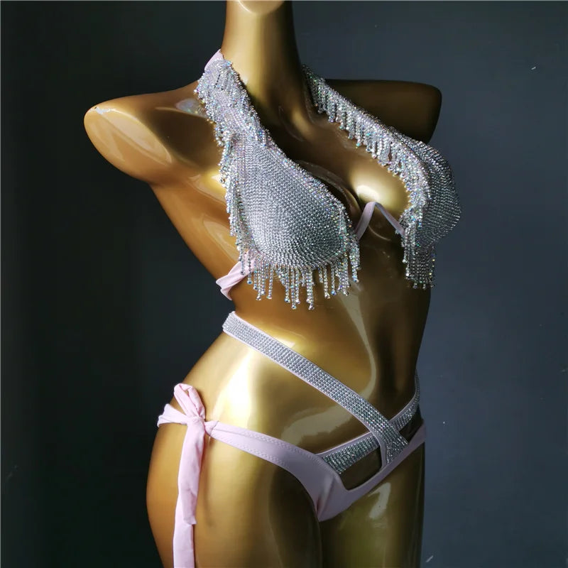 The Venus Vacation Classic Diamond Bikini – Heavy Shimmer Showgirl Swim Set