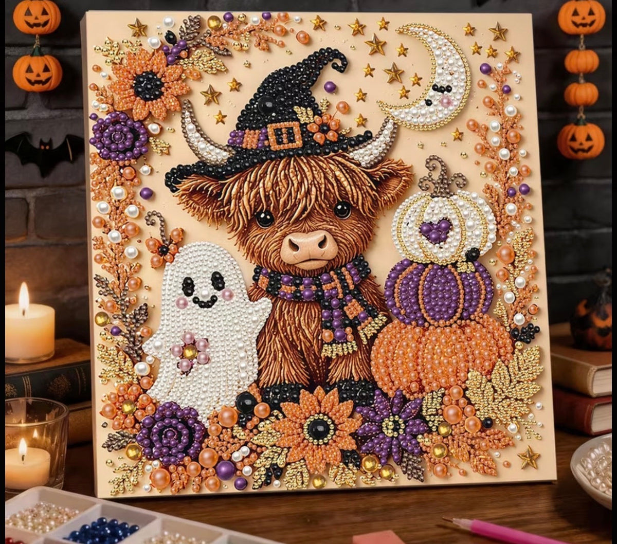 HALLOWEEN HIGHLAND HEIFER GHOSTLY GOOD TIMES | DIAMOND PEARL CRAFTING KIT