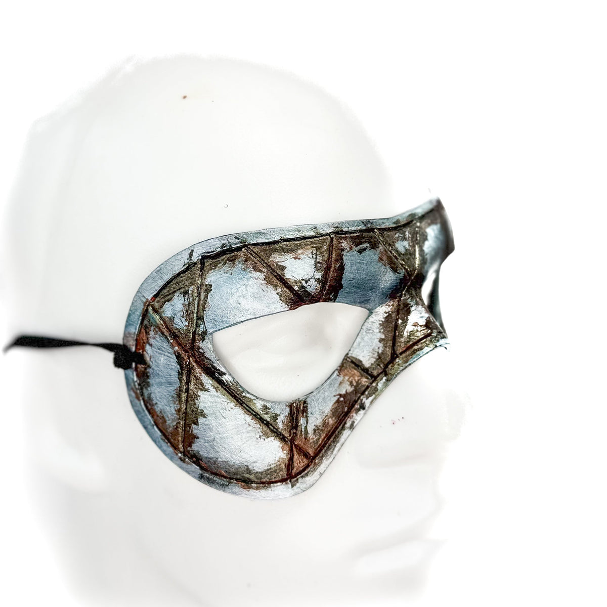 Dual Layer Handmade Genuine Leather Mask in Silver Rust with Swarovski Crystals (Copy)
