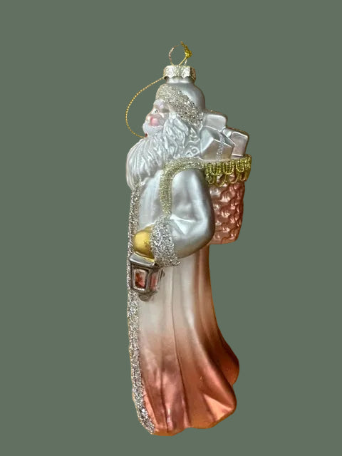 8" Glass Santa with Backpack Ornament