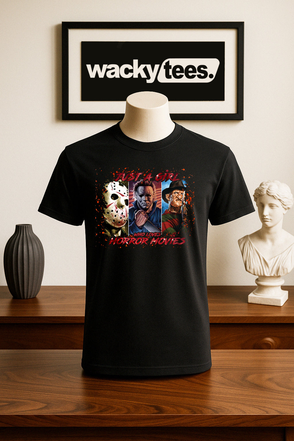 Just a Girl Who Loves Horror Movies 1 Horror Terror Halloween Graphic Tee Shirt