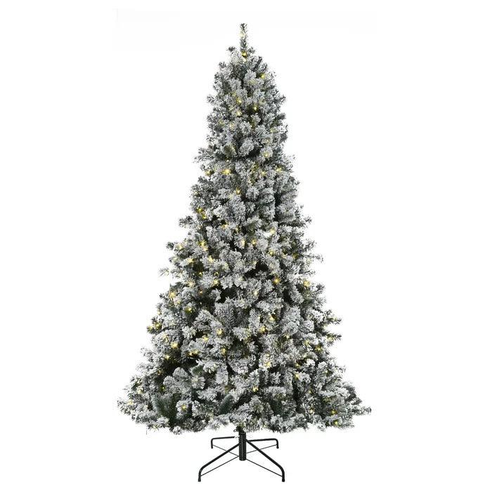 Flocked Pre-Lit Artificial Fir Christmas Tree, 7.5 to 9 ft
