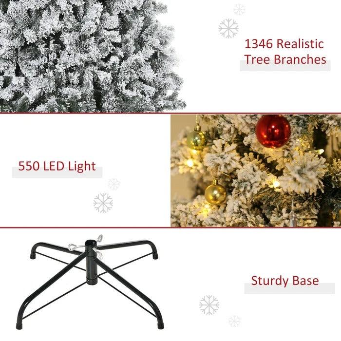 Flocked Pre-Lit Artificial Fir Christmas Tree, 7.5 to 9 ft