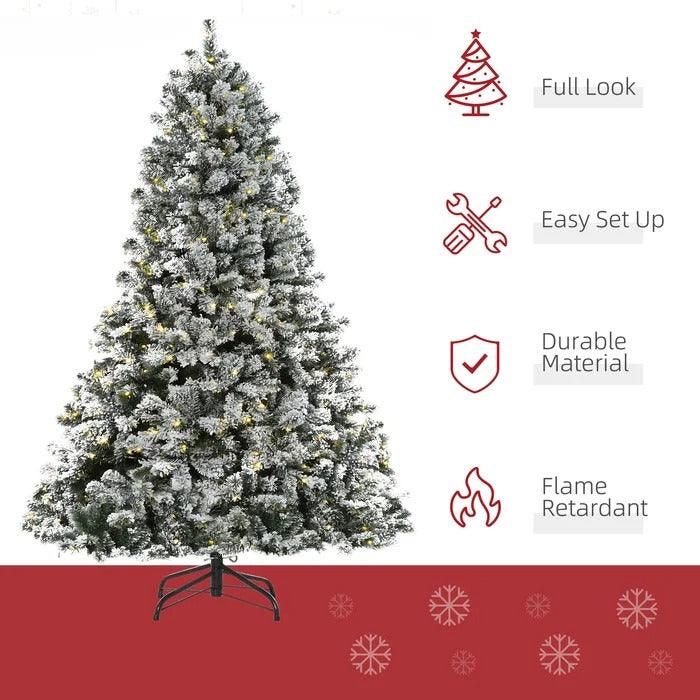 Flocked Pre-Lit Artificial Fir Christmas Tree, 7.5 to 9 ft