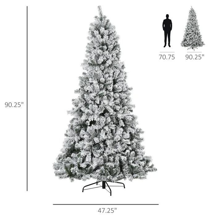 Flocked Pre-Lit Artificial Fir Christmas Tree, 7.5 to 9 ft