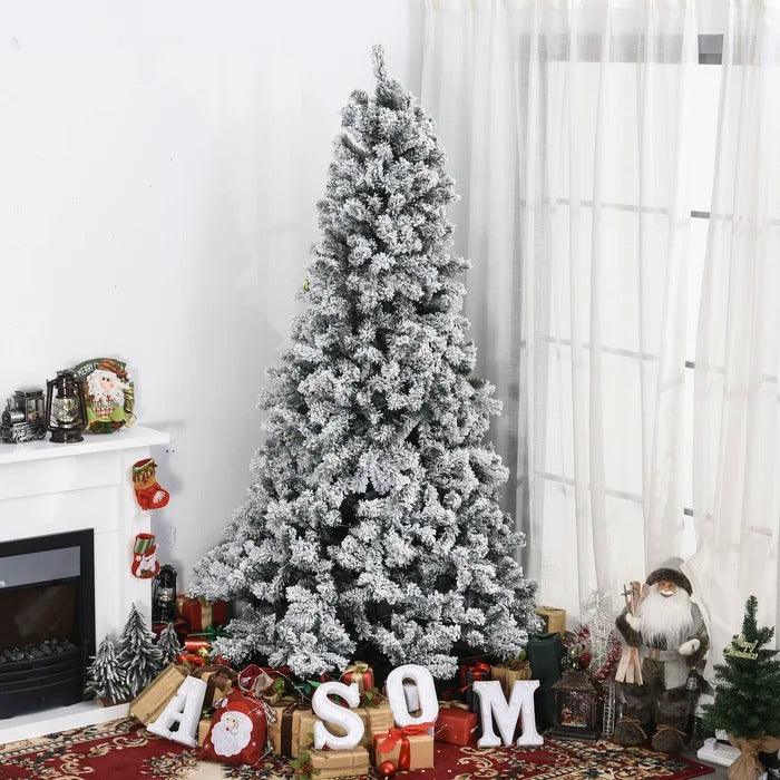 Flocked Pre-Lit Artificial Fir Christmas Tree, 7.5 to 9 ft